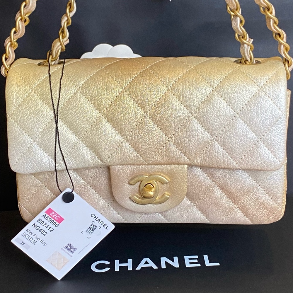 FULL SET - CHANEL Mini Classic Handbag (Ombre Beige / Golden with Gold HW - 22C) - Picture 12 of 15